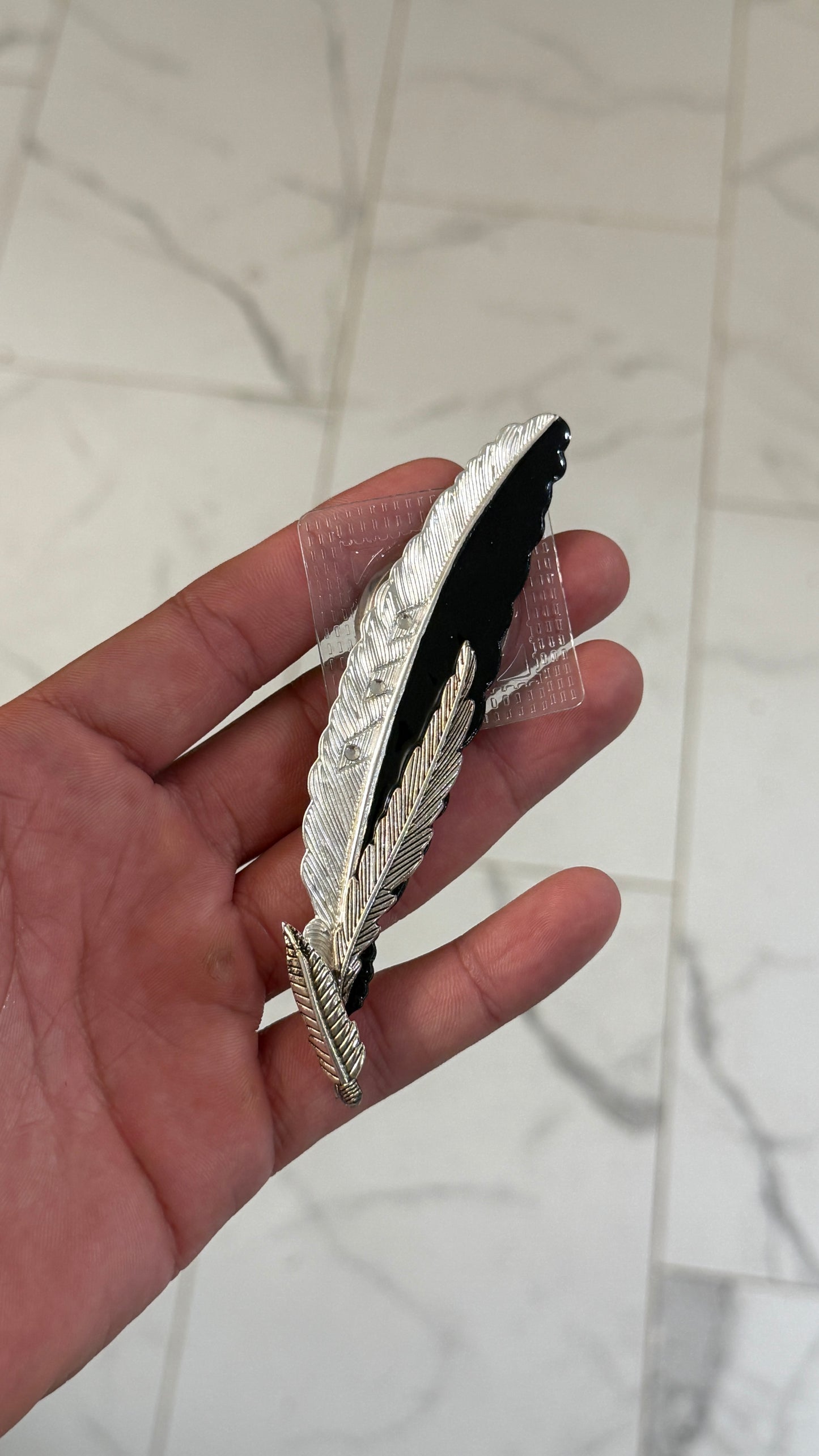 Silver/Black Magnetic Hat Feather