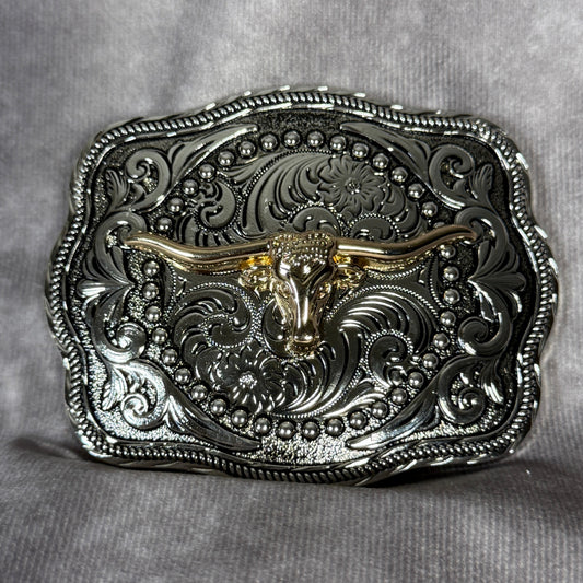 Long Horn Head Buckle - Silver and Gold