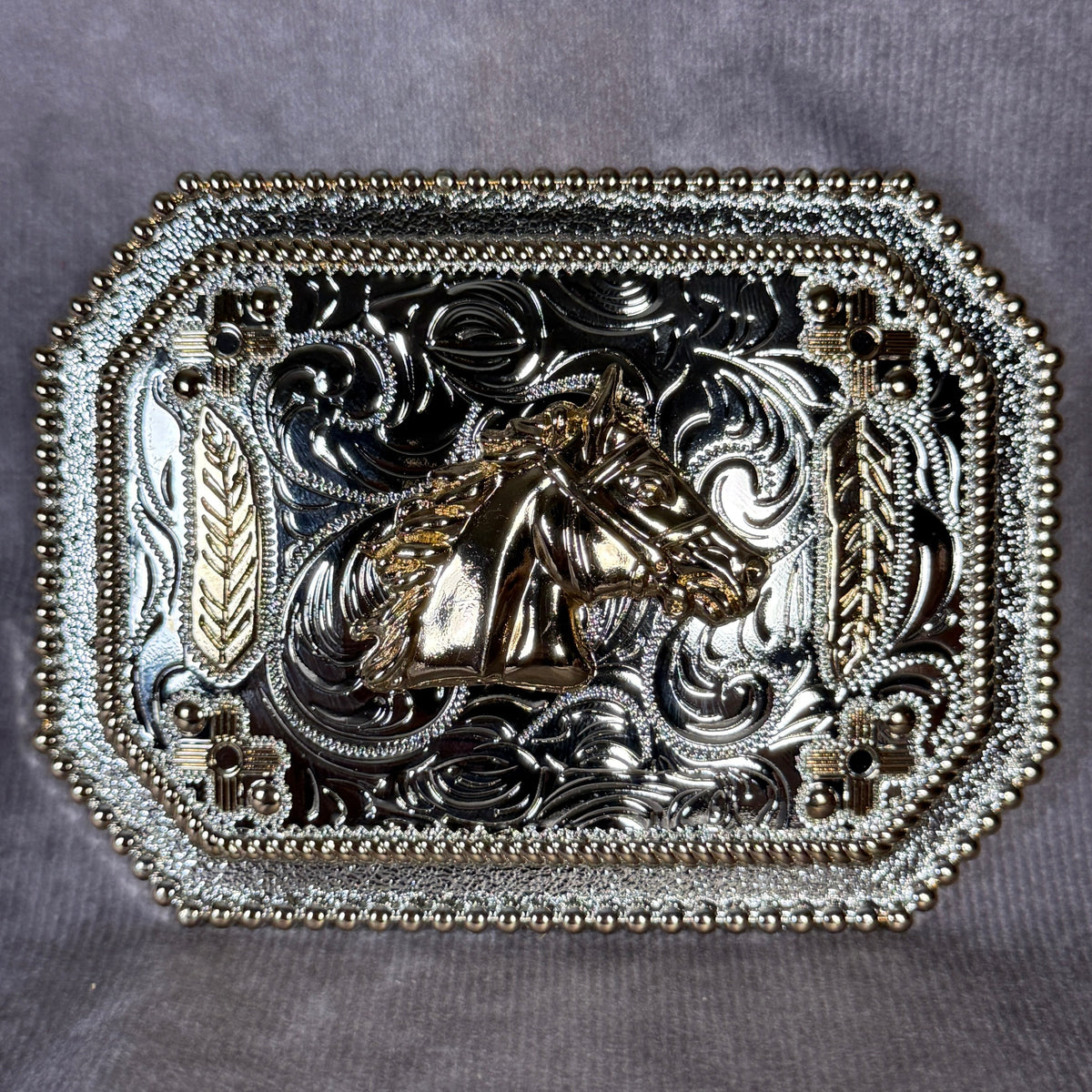 Horses Head Octagon Buckle - Silver and Gold