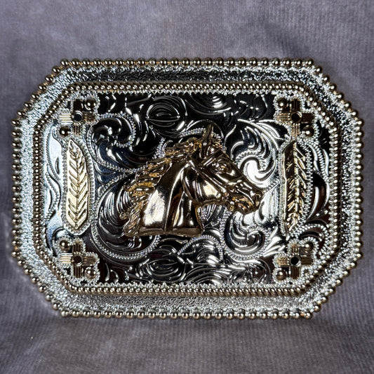 Horses Head Octagon Buckle - Silver and Gold